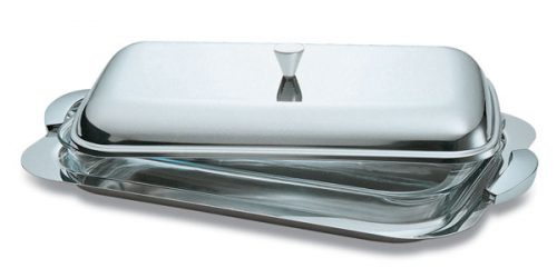 SUPORTE RECTANGULAR 48 CM COM ASSADEIRA PORCELANA E TAMPA INOX EME